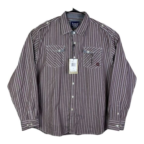 Men's Akademiks Burgundy Striped Long Sleeve Button Down Shirt 4XL NEW WITH TAGS - Picture 1 of 16